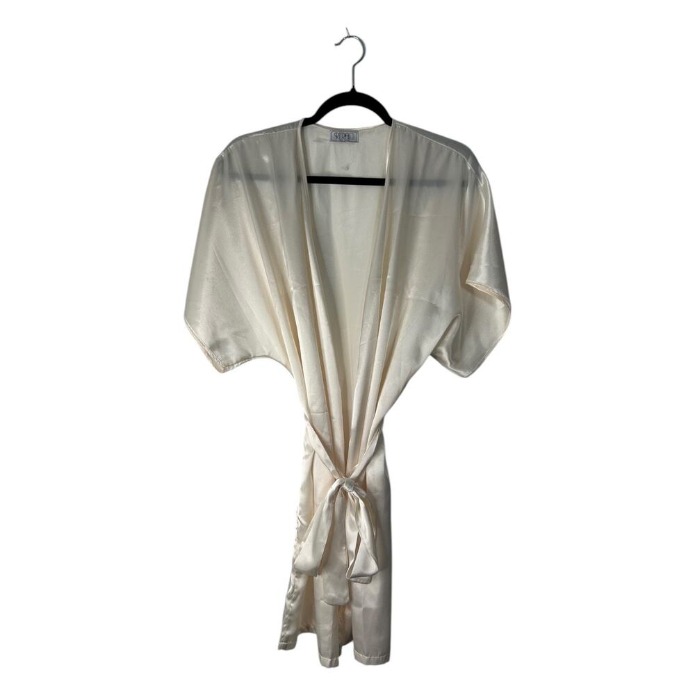 Ritratti Linea‎ Intima Robe Size Small Ivory Satin Sheer Short Sleeve Belted